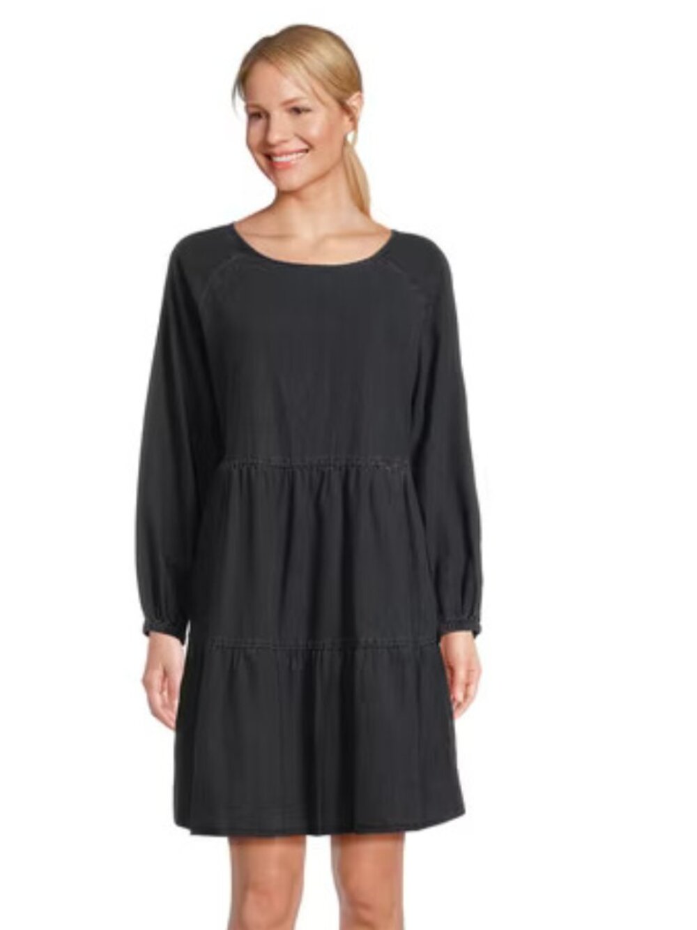 Black Washed Denim Chambray Tiered Babydoll Dress Size XXL